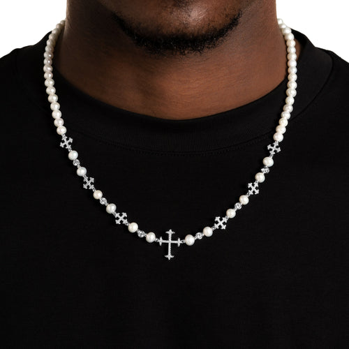 Iced Cross Pearl Chain
