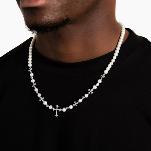 Iced Cross Pearl Chain