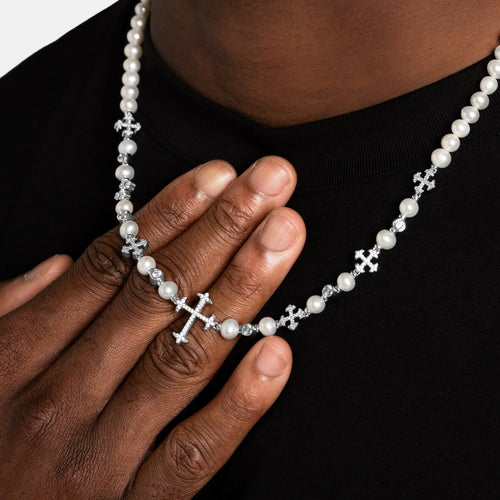 Iced Cross Pearl Chain