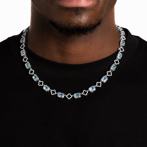 Blue Iced Clover Link Chain