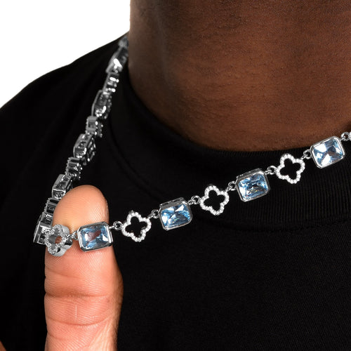 Blue Iced Clover Link Chain