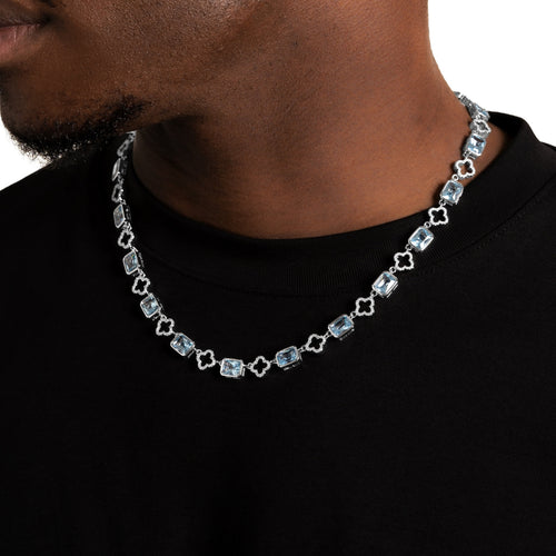Blue Iced Clover Link Chain