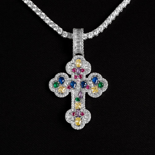 Mosaic Gemstone Cross Pendant