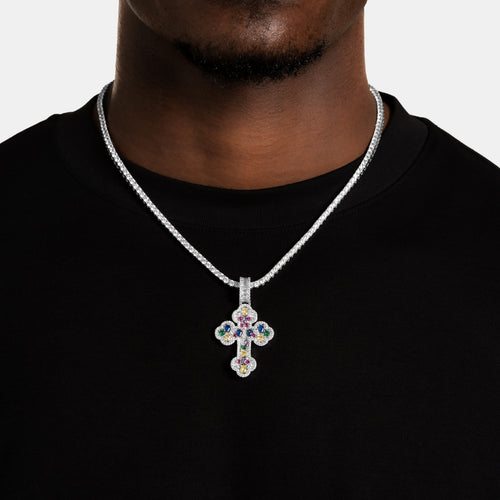 Mosaic Gemstone Cross Pendant