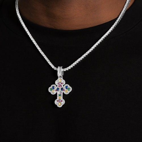 Mosaic Gemstone Cross Pendant