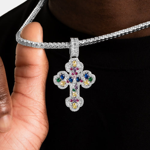 Mosaic Gemstone Cross Pendant