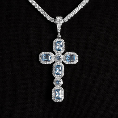 Blue Cluster Cross Pendant
