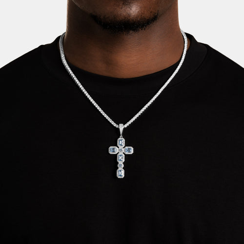 Blue Cluster Cross Pendant