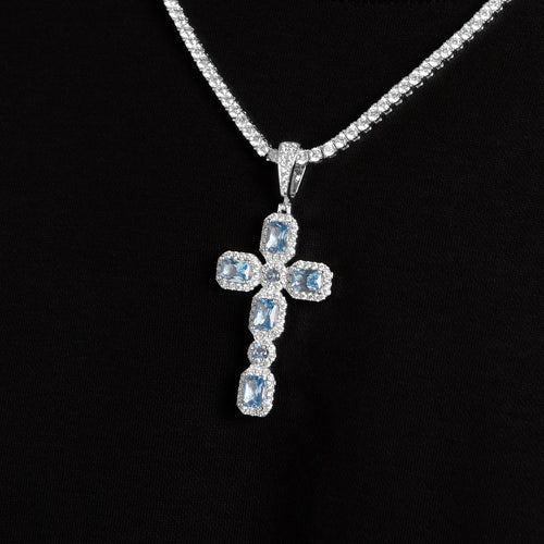 Blue Cluster Cross Pendant