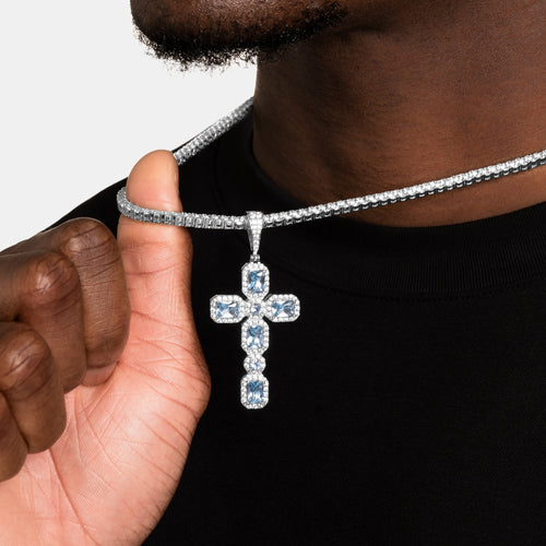 Blue Cluster Cross Pendant