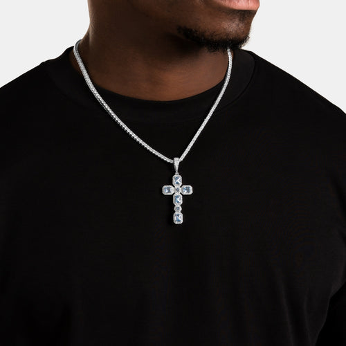 Blue Cluster Cross Pendant