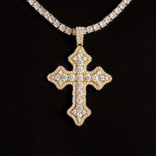 Clustered Cross Moissanite Pendant Gold Vermeil