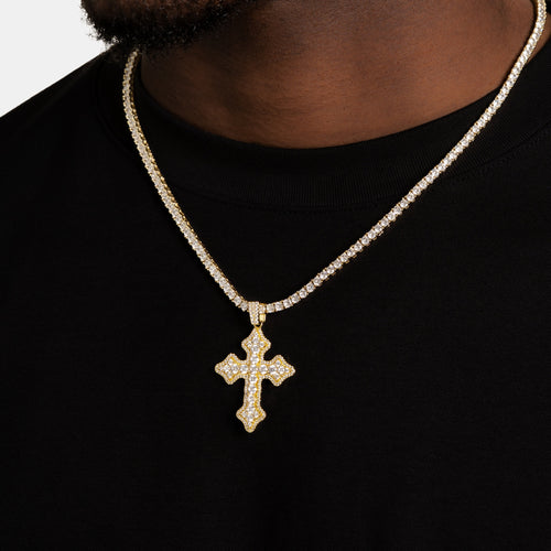 Clustered Cross Moissanite Pendant Gold Vermeil