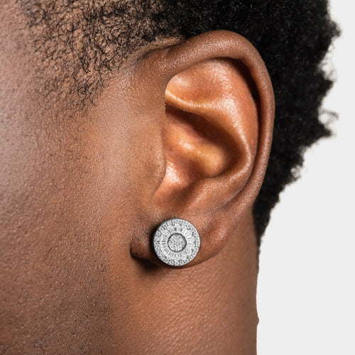 Round Halo Baguette Earring