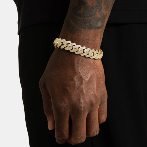15mm Iced Prong Cuban Bracelet Gold
