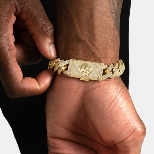 15mm Iced Prong Cuban Bracelet Gold