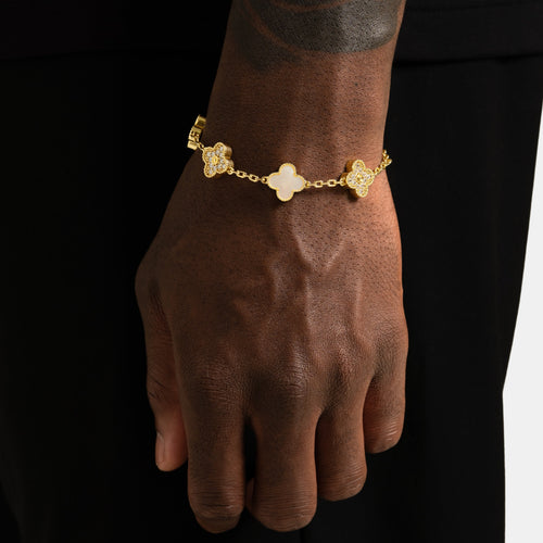 Iced Pearl Clover Bracelet Gold