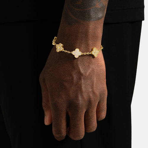 Moissanite Pearl Clover Bracelet Gold