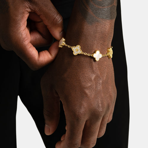 Moissanite Pearl Clover Bracelet Gold