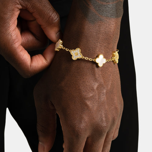 Iced Pearl Clover Bracelet Gold