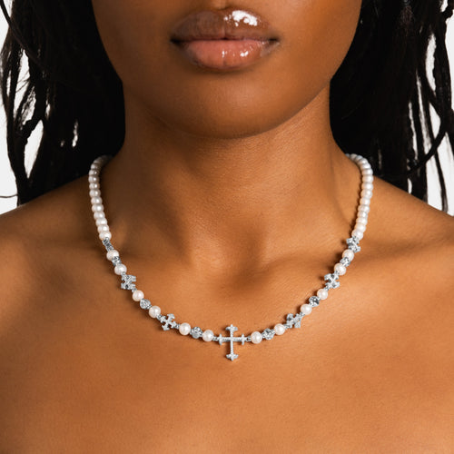 Iced Cross Pearl Chain
