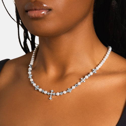 Iced Cross Pearl Chain