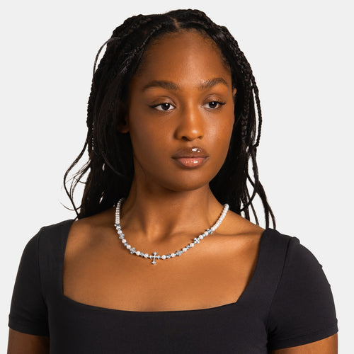 Iced Cross Pearl Chain