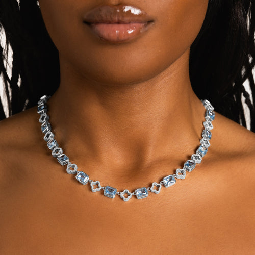 Blue Iced Clover Link Chain