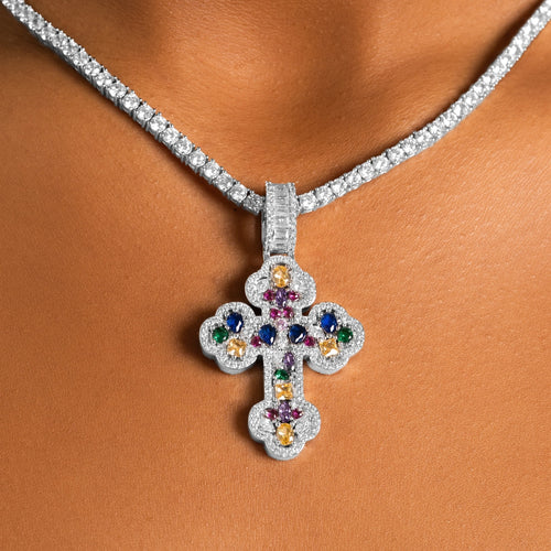 Mosaic Gemstone Cross Pendant