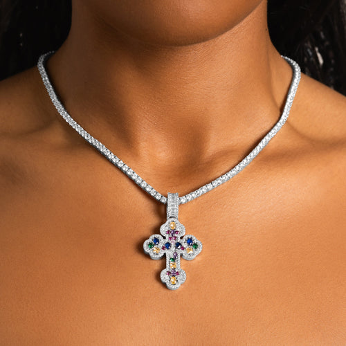 Mosaic Gemstone Cross Pendant