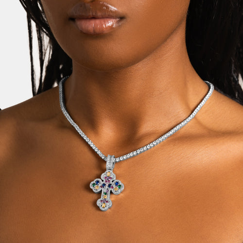 Mosaic Gemstone Cross Pendant