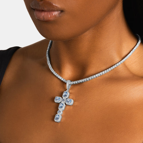 Blue Cluster Cross Pendant