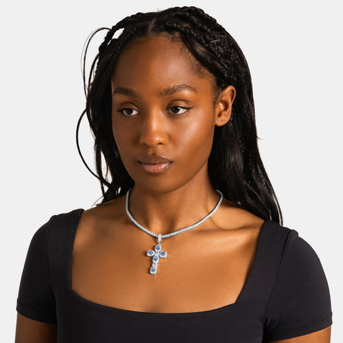 Blue Cluster Cross Pendant