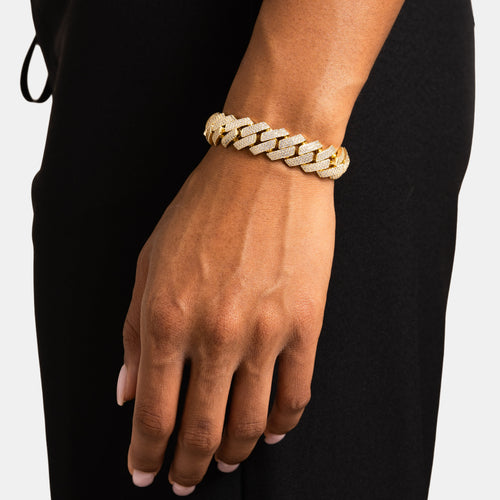 15mm Iced Prong Cuban Bracelet Gold