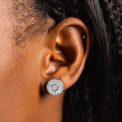 Round Halo Baguette Earring