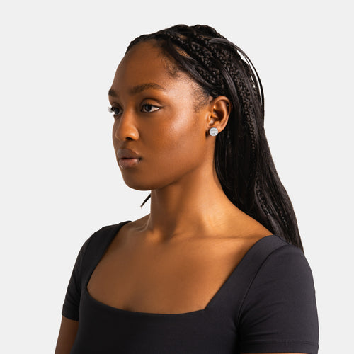 Round Halo Baguette Earring