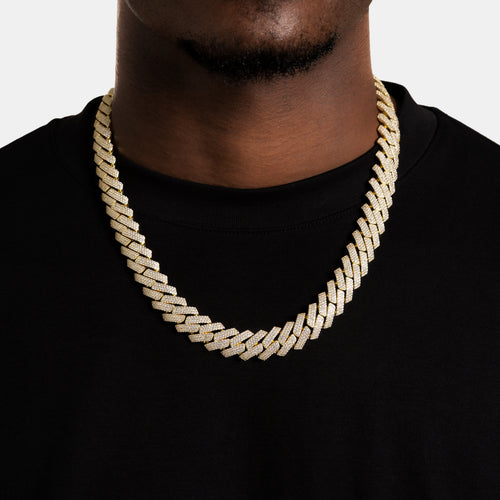 15mm Iced Prong Cuban Chain Gold