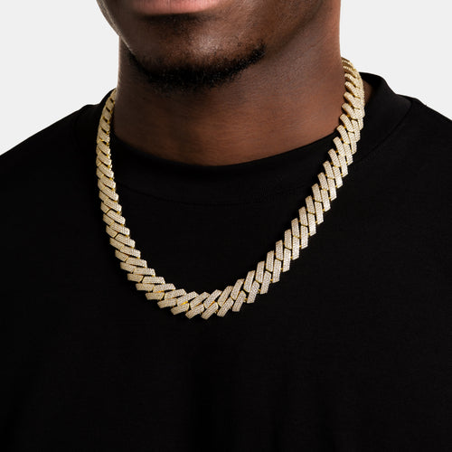 15mm Iced Prong Cuban Chain Gold