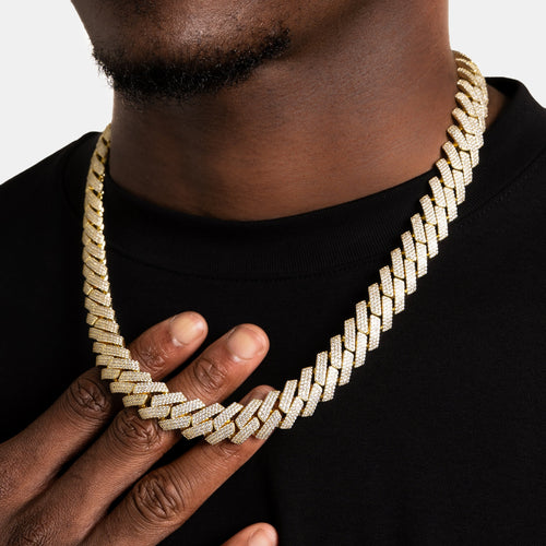 15mm Iced Prong Cuban Chain Gold