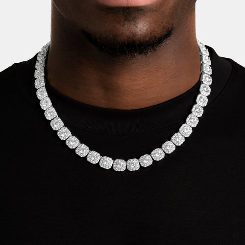 Moissanite Cluster Tennis Chain White Gold