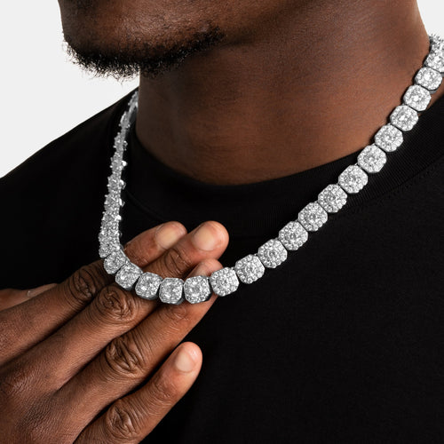 Moissanite Cluster Tennis Chain White Gold