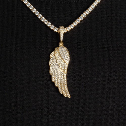 Iced Angel Wing Pendant Gold