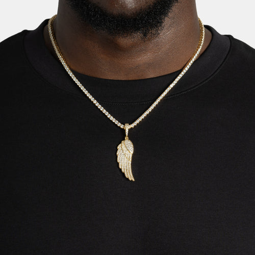 Iced Angel Wing Pendant Gold