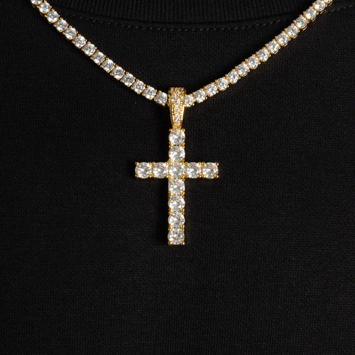 Cross & Tennis Chain Bundle Gold