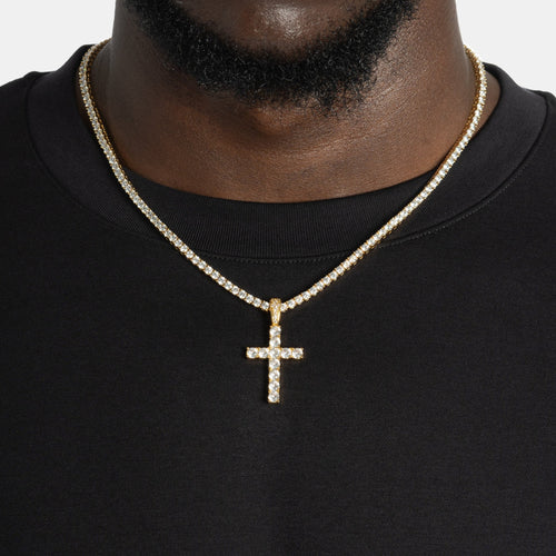 Cross & Tennis Chain Bundle Gold