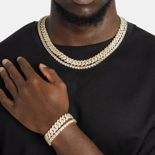 Cuban Tennis Chain & Bracelet Bundle Gold