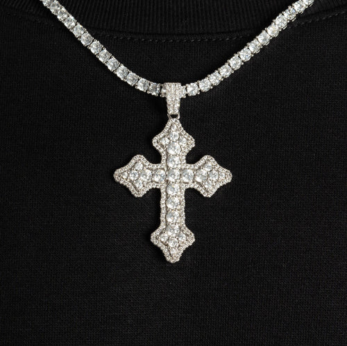 Clustered Cross Moissanite Pendant S925