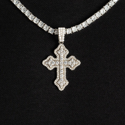 Cluster Micro Cross Moissanite Pendant