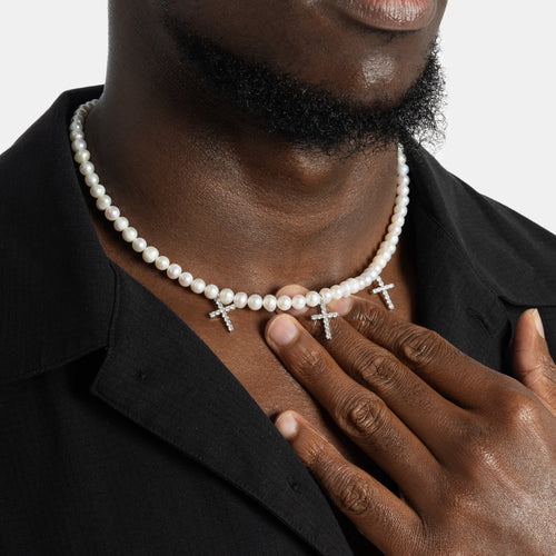 Pearl Chain w/ Iced Crosses