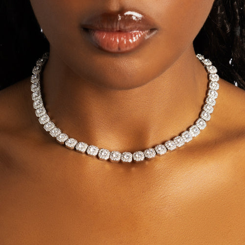 Moissanite Micro Cluster Tennis Chain White Gold
